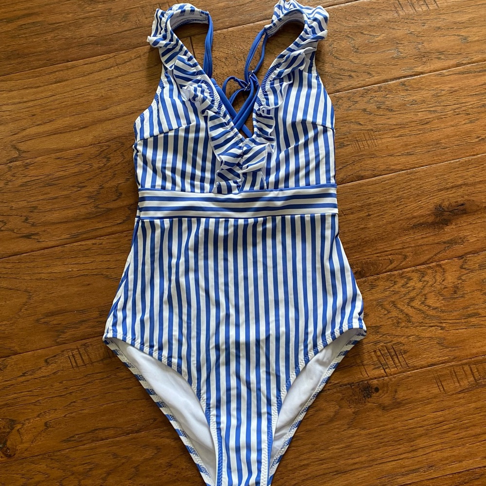 Cupshe Blue & White Stripe Adjustable One Piece XS - Picture 4 of 9